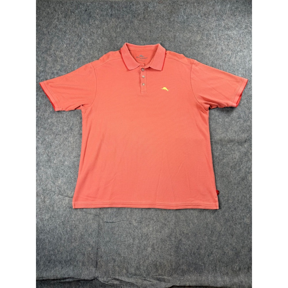 Tommy Bahama Polo Shirt Mens XL Coral Orange Cotton Blend Emfielder Marlin Pique